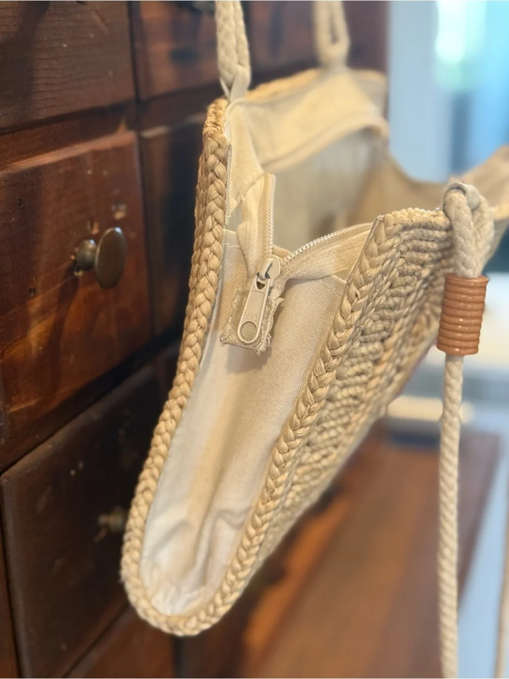 Vintage Artisan Needlepoint Purse Handbag Shoulder Bag Hemp Jute 1950s